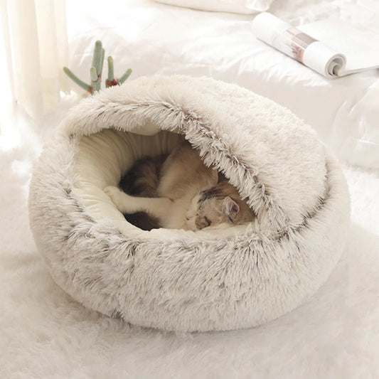 Soft Plush Cat & Dog Bed with Cover – Round Warm Sleeping Nest for Kittens & Small Pets