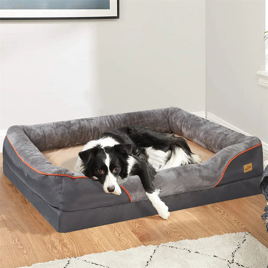 Jumbo Orthopedic Dog Sofa Bed – Memory Foam Couch with Bolster, Waterproof & Removable Cover