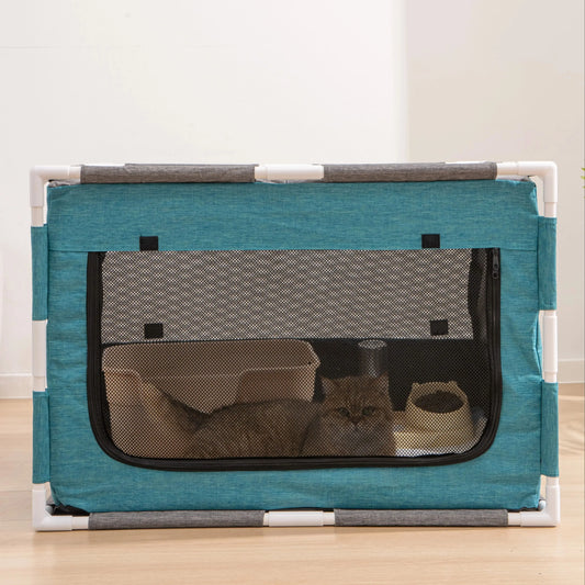 Foldable Green Cat Nest – Portable Cat Delivery Room with Sturdy PVC Stand (33.85" × 26.96" × 23.03")