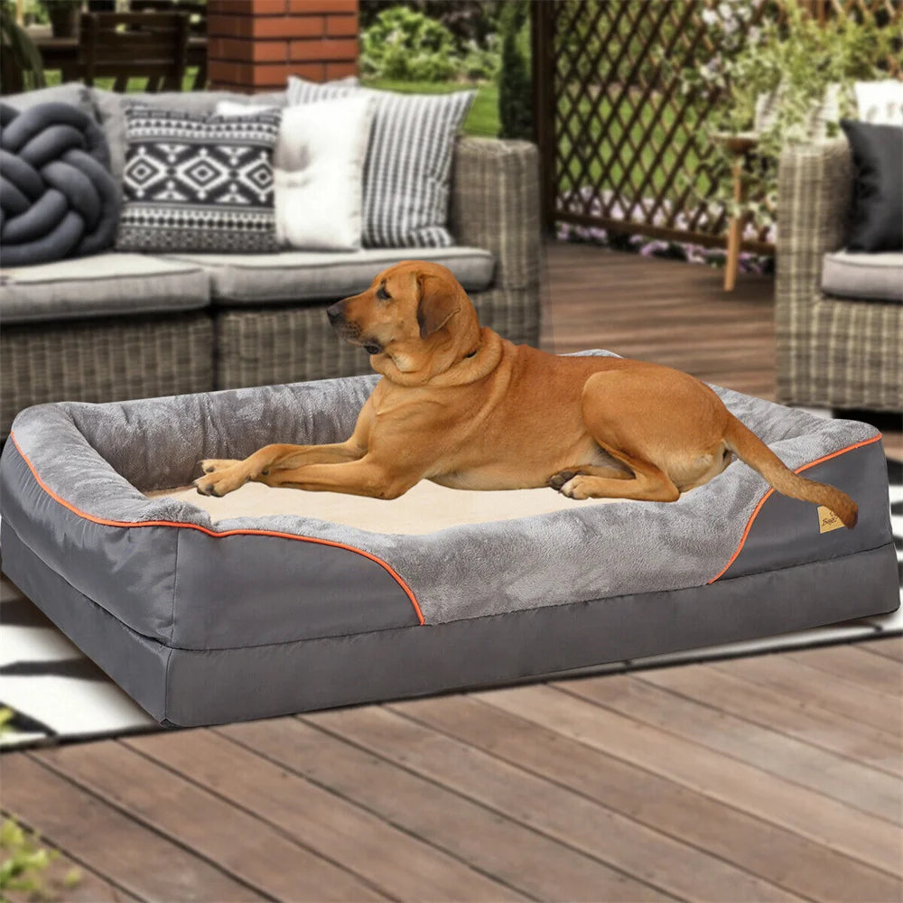 Jumbo Orthopedic Dog Sofa Bed – Memory Foam Couch with Bolster, Waterproof & Removable Cover