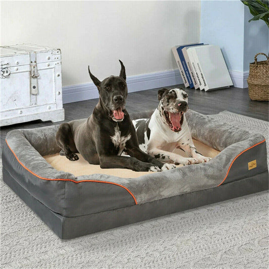 Jumbo Orthopedic Dog Sofa Bed – Memory Foam Couch with Bolster, Waterproof & Removable Cover
