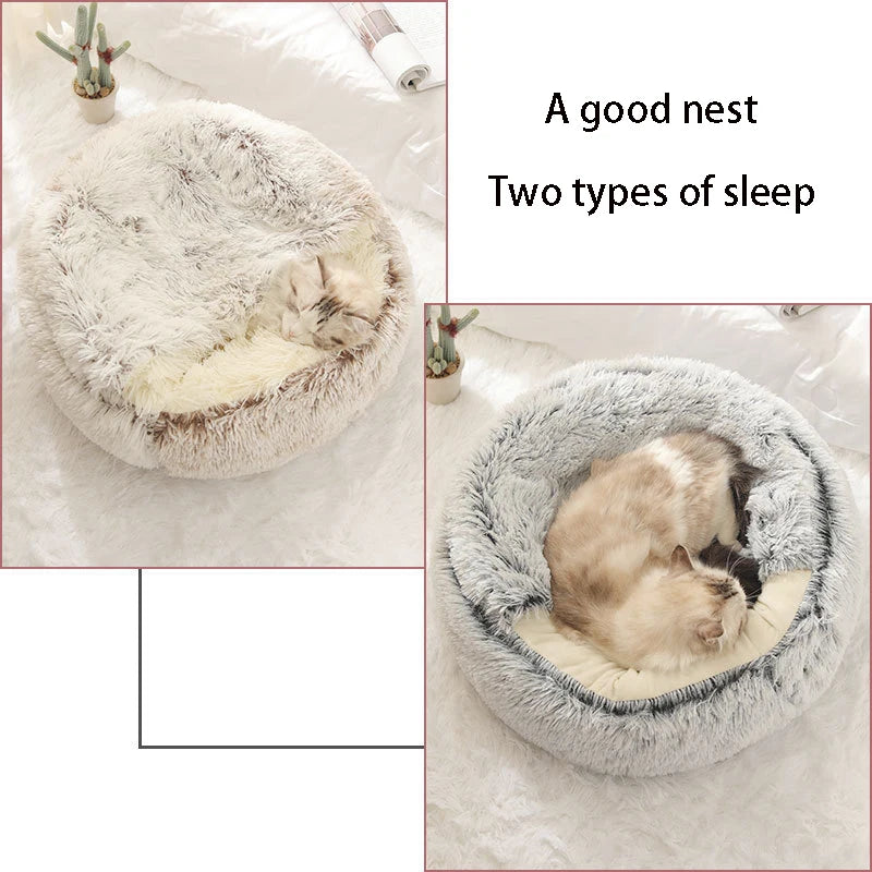 Soft Plush Cat & Dog Bed with Cover – Round Warm Sleeping Nest for Kittens & Small Pets
