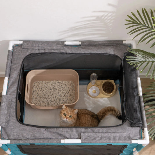 Foldable Green Cat Nest – Portable Cat Delivery Room with Sturdy PVC Stand (33.85" × 26.96" × 23.03")