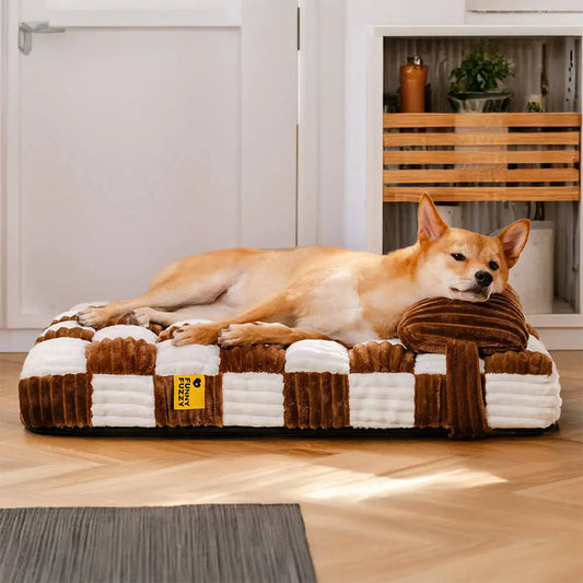 Handmade Plush Orthopedic Dog Bed with Pillow – Soft Square Pet Mattress for Small & Large Dogs